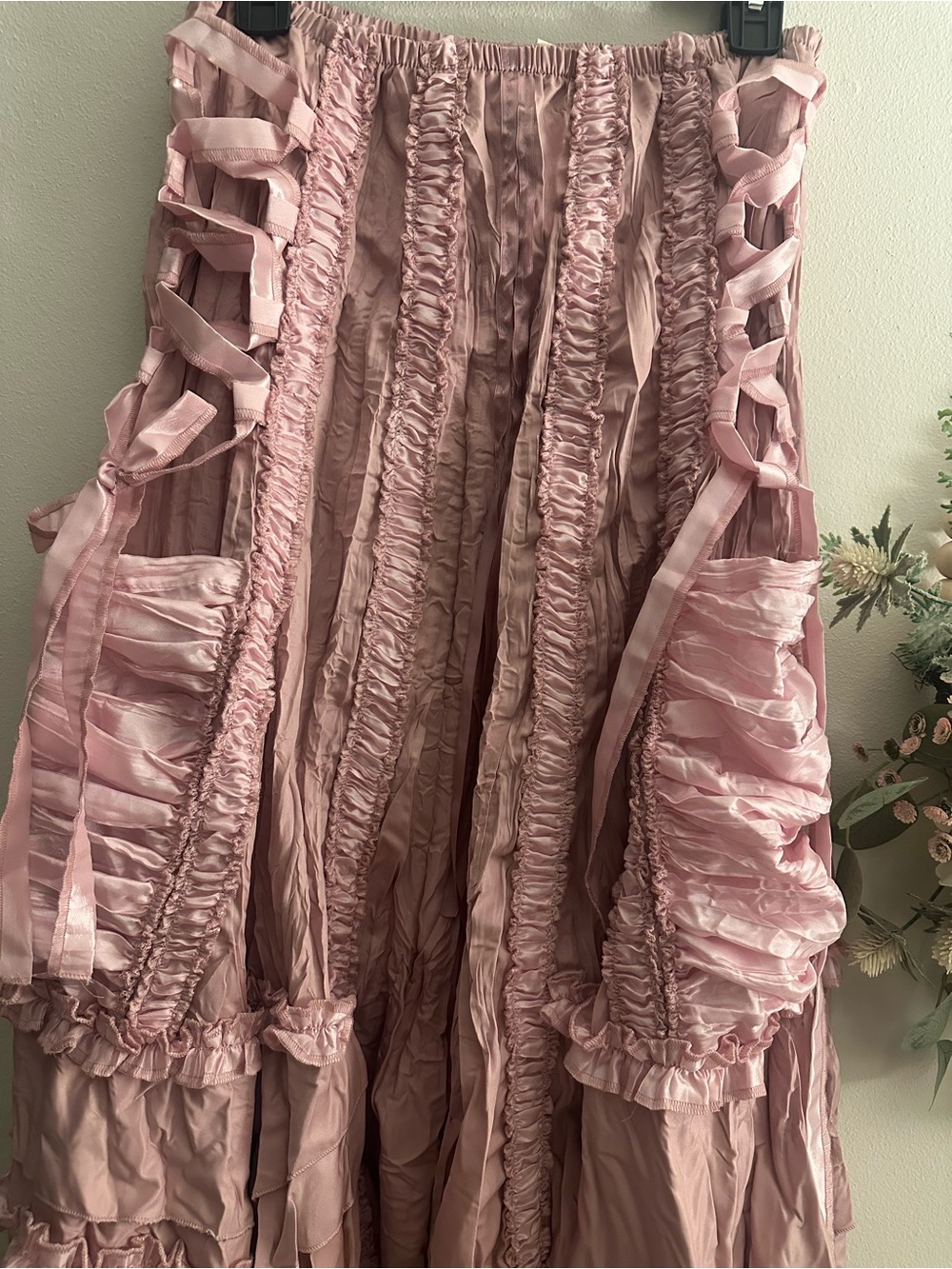 NWT Ruffle Satin Pirate Maxi Skirt - Pink - Picture 3 of 10